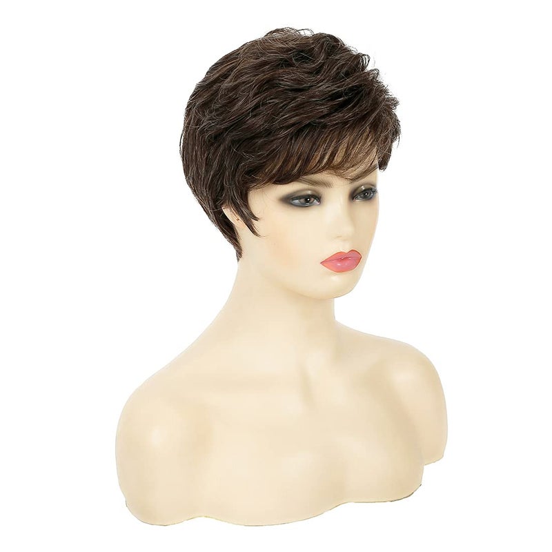 Wiwige Short Brown Pixie Wig Synthetic Layered Cosplay Hair Full Wigs for White Women (Brown mixed Blonde) - Image 3